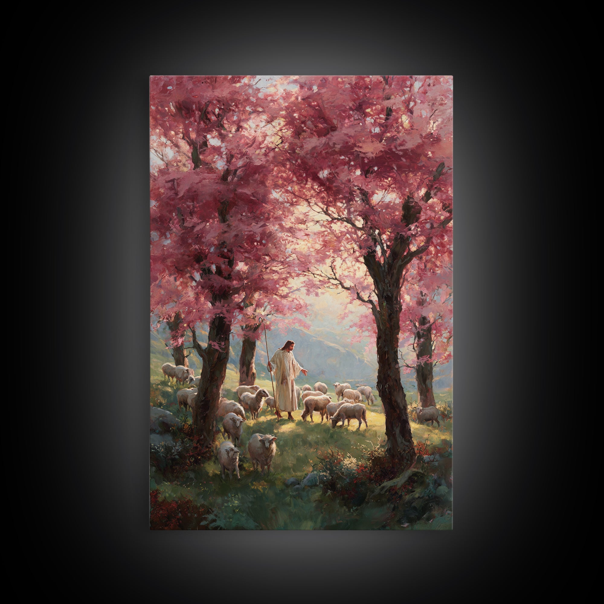 Valley Blossom Walk – Framed Canvas Print – Christian Art Canvas – Christian Wall Art – Jesus Painting – Christian Art Gift – Large Christi
