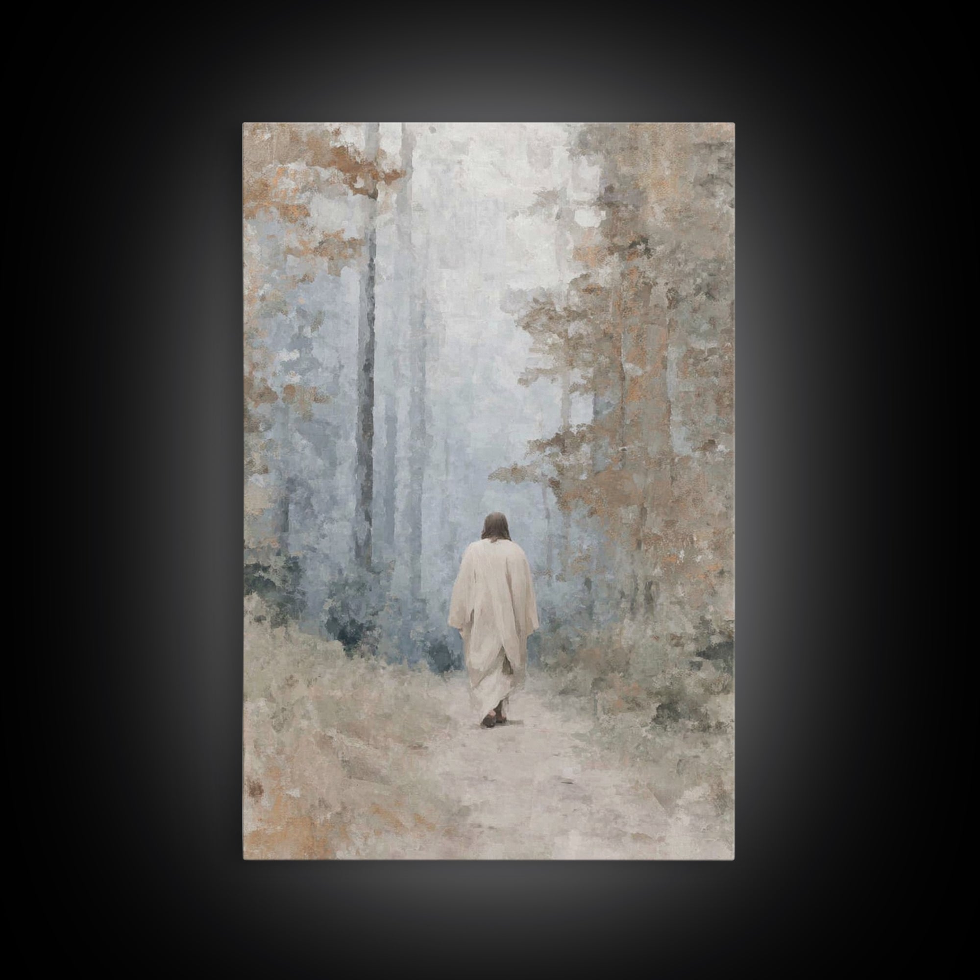 Misty Woodland Peace | Framed Canvas Print | Christian Wall Art | Minimalist Christian Art | Christian Art Canvas | Jesus Painting | Subtle