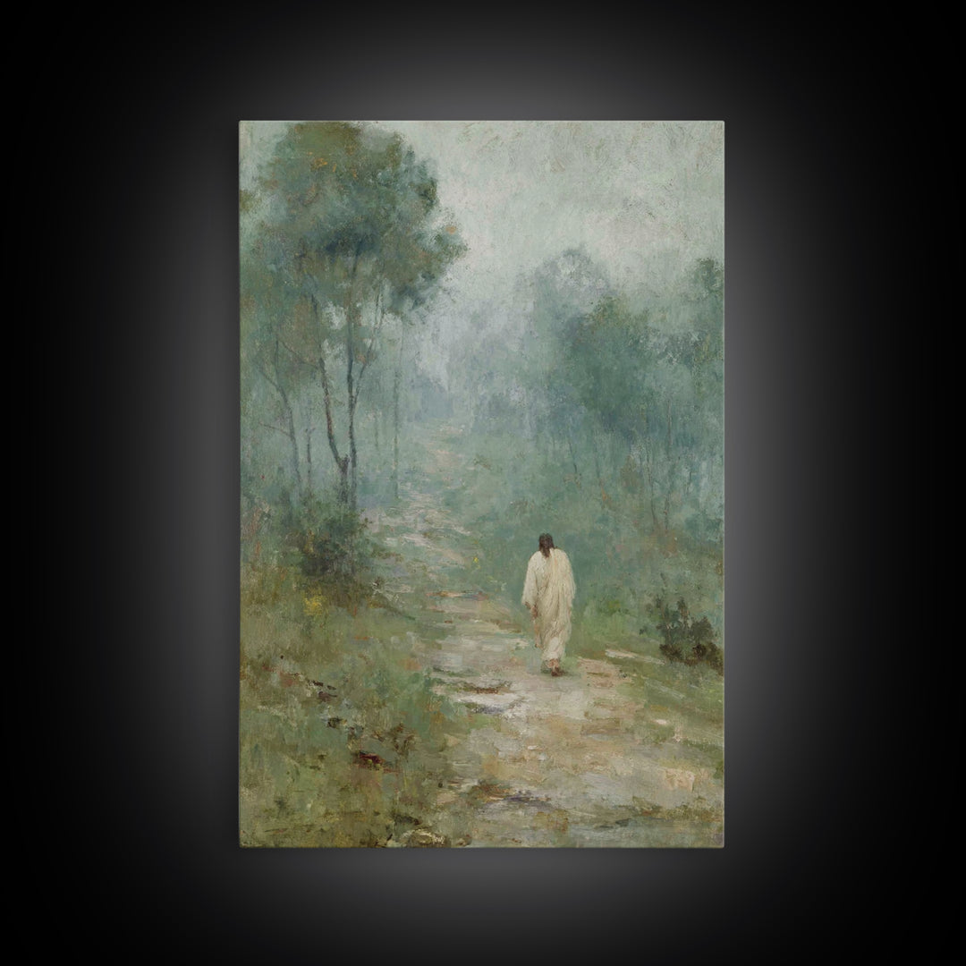 Quiet Morning Steps, Framed Canvas Print, Christian Art Canvas, Subtle Christian Art, Christian Wall Art, Jesus Painting, Christian Decor F