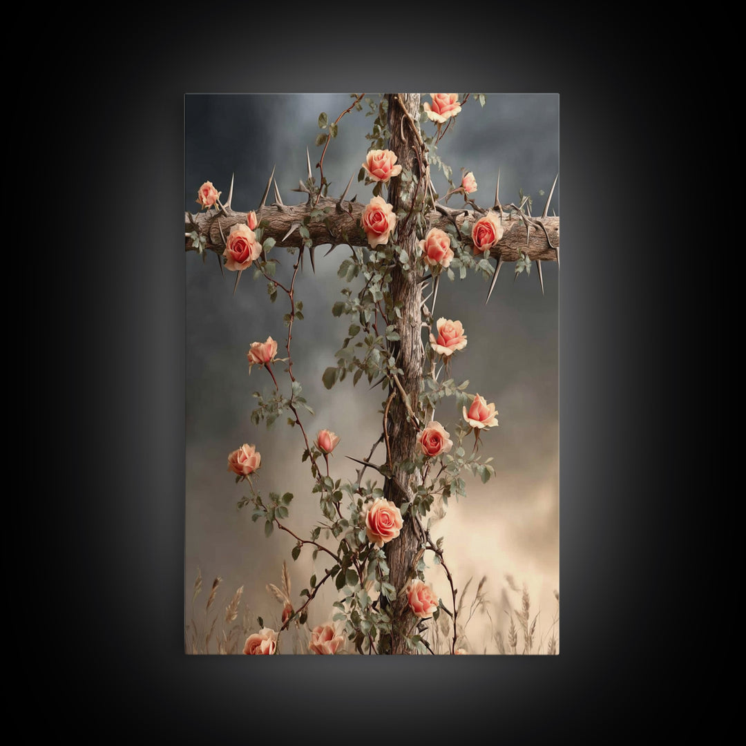 Cross Of Roses – Framed Canvas Print – Christian Wall Art – Christian Art Canvas – Christian Decoration – Christian Art Work – Christian Gi