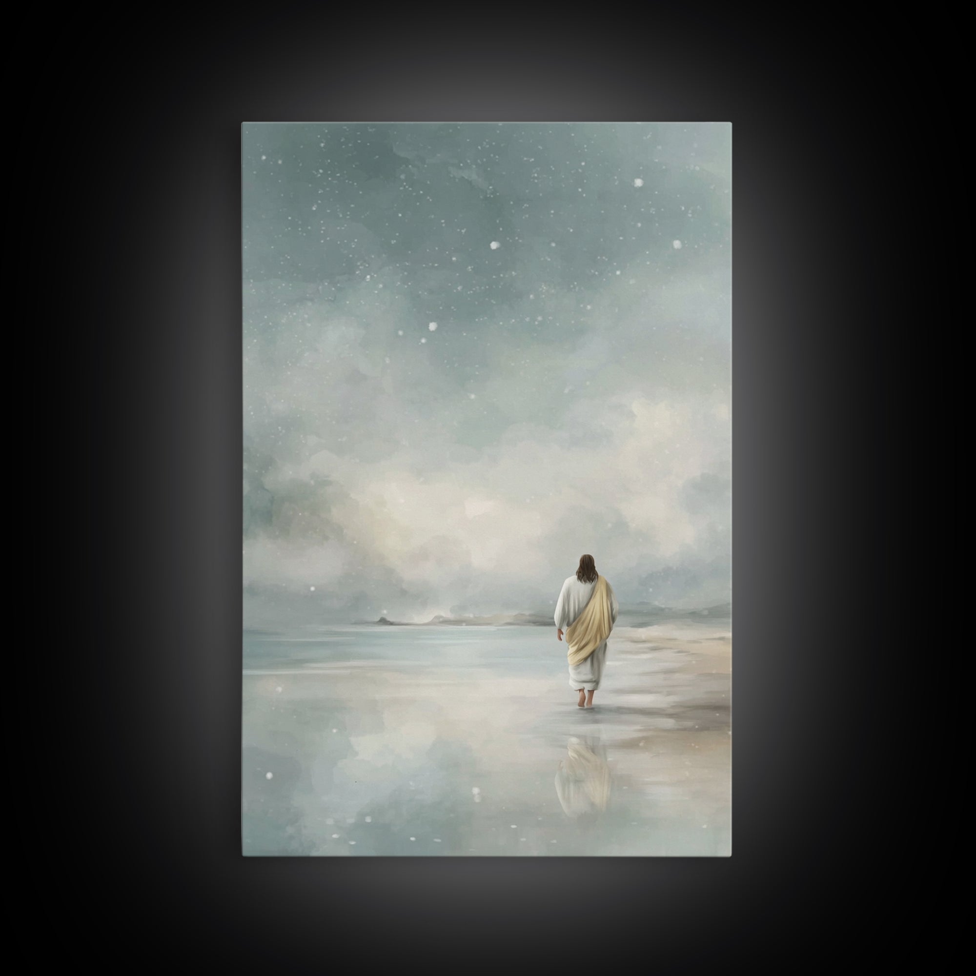 Snowy Shore Grace – Framed Canvas Print – Christian Art Canvas – Christian Wall Art – Subtle Christian Art – Jesus Painting – Christian Chr