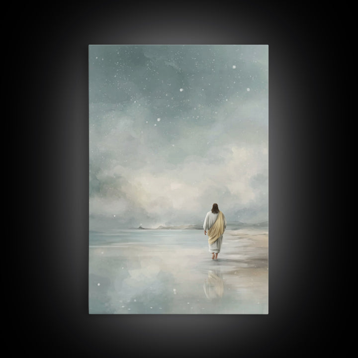 Snowy Shore Grace – Framed Canvas Print – Christian Art Canvas – Christian Wall Art – Subtle Christian Art – Jesus Painting – Christian Chr