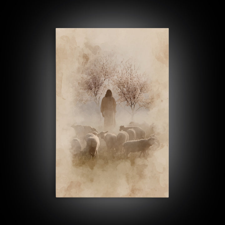 Shepherds In Bloom – Framed Canvas Print – Christian Wall Art – Christian Art Painting – Jesus Canvas Art – Vintage Christian Art – Christi