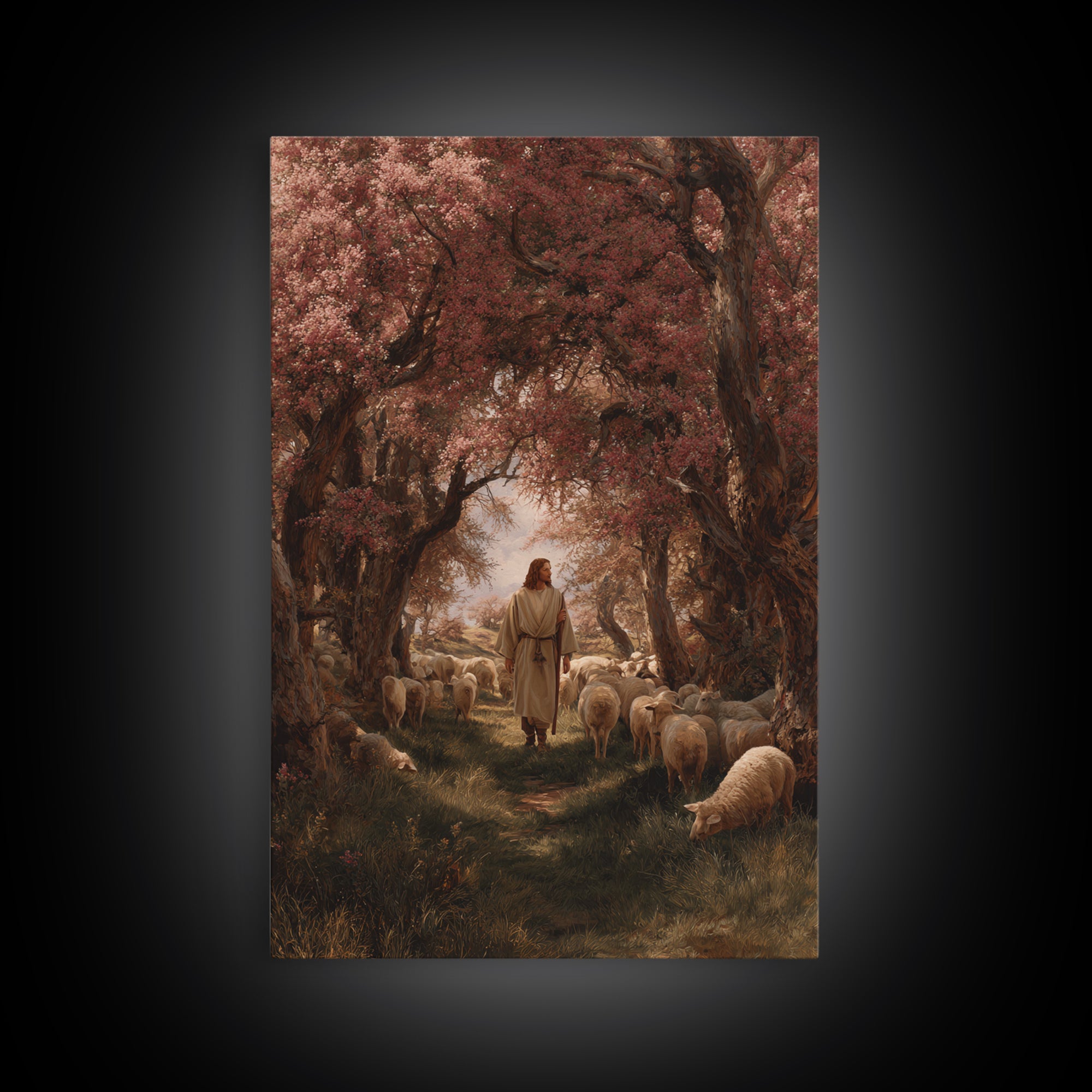 Garden Of The Shepherd – Framed Canvas Print – Christian Art Painting – Jesus Wall Art – Christian Art Canvas – Christian Decor – Modern Ch