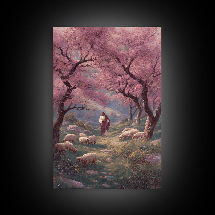 Risen Shepherd Walk – Framed Canvas Print – Jesus Canvas Art – Christian Art Painting – Christian Wall Art – Christian Art Work – Moody Chr