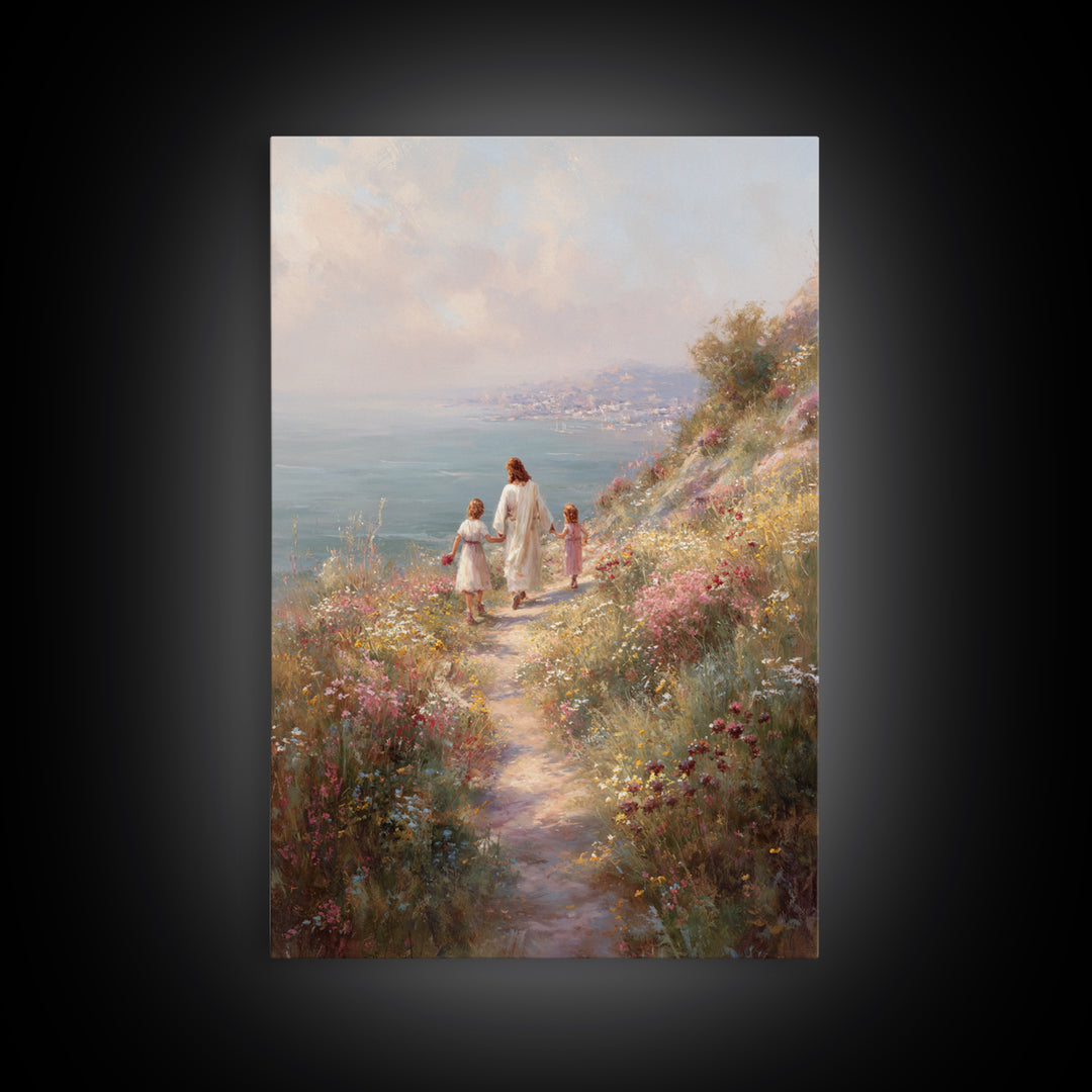 Seaside Promise Light – Framed Canvas Print – Christian Wall Art – Christian Art Canvas – Jesus Painting – Christian Decorations – Subtle C