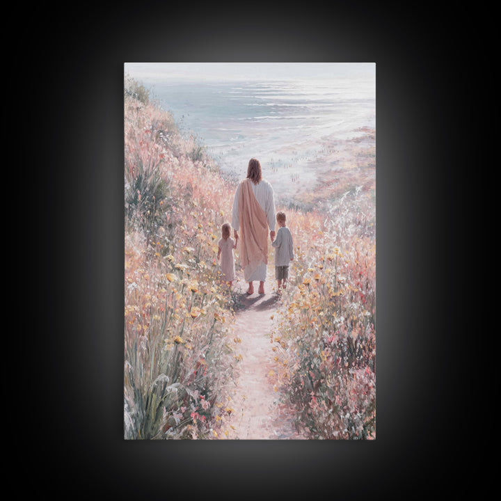 Golden Bloom Path, Framed Canvas Print, Christian Wall Art, Jesus Painting Canvas, Christian Decor, Modern Christian Painting, Christian Gi