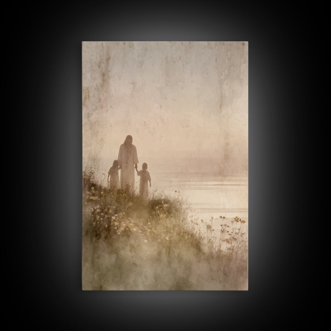 Blossoms By The Sea, Framed Canvas Print, Christian Wall Art, Jesus Art Print, Christian Art Canvas, Christian Decoration, Large Christian