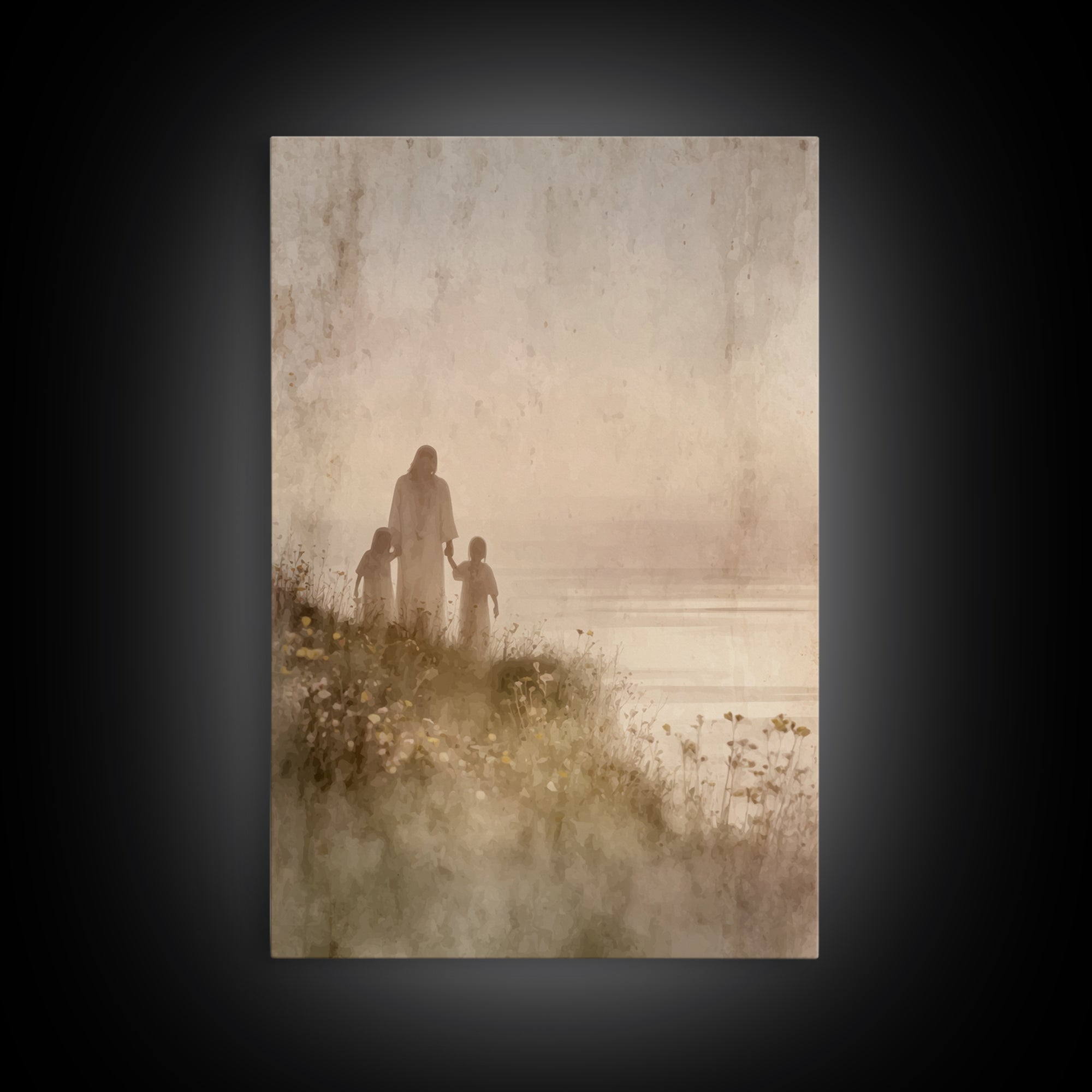 Blossoms By The Sea, Framed Canvas Print, Christian Wall Art, Jesus Art Print, Christian Art Canvas, Christian Decoration, Large Christian