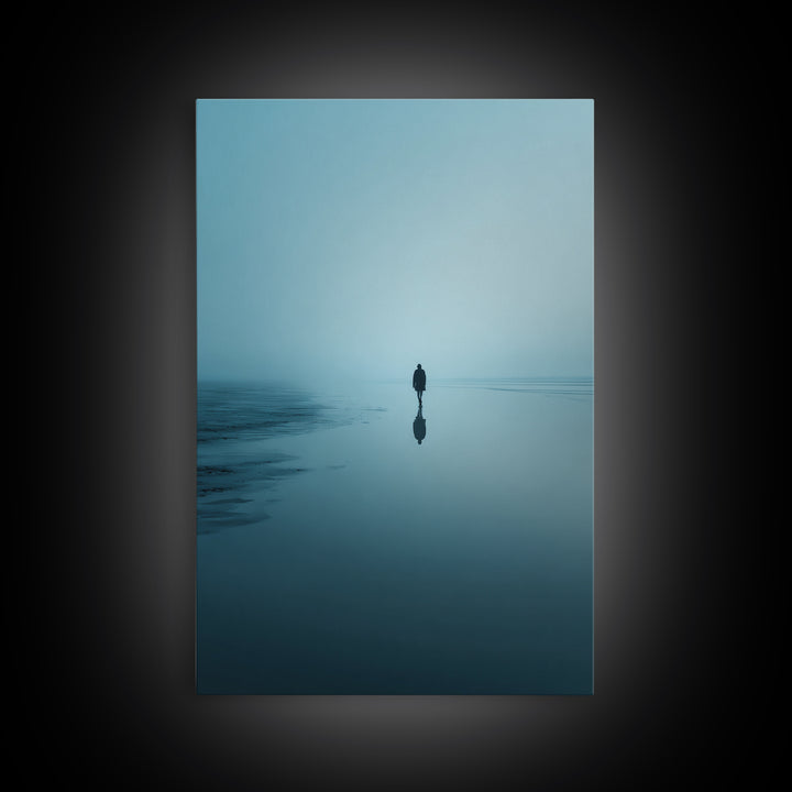 Blue Stillness , Framed Canvas Print, Christian Wall Art, Christian Art Canvas, Jesus Painting, Blue Christian Art, Moody Christian Art