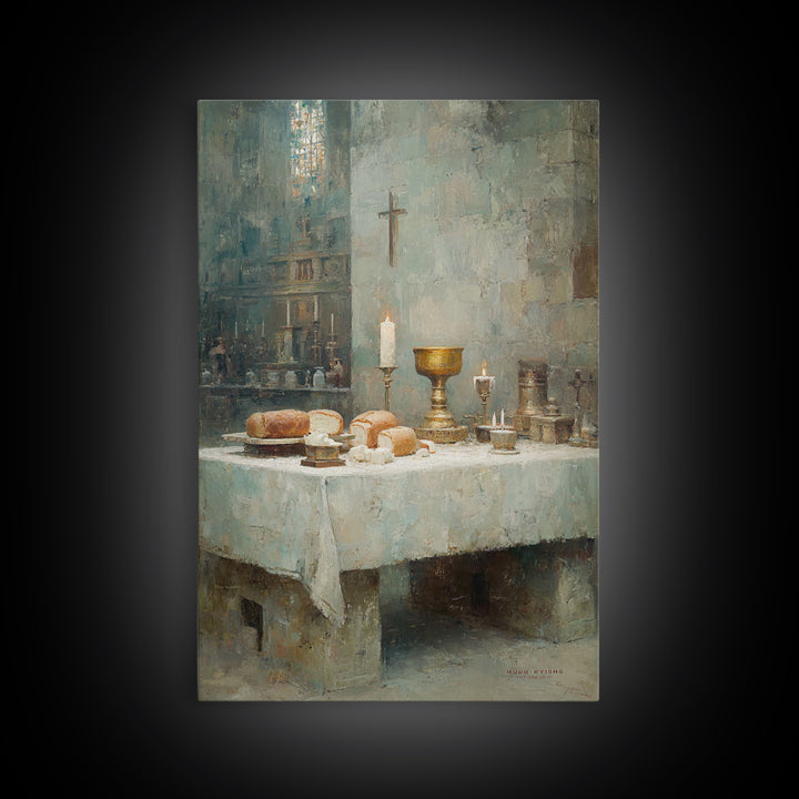 Holy Supper Glow, Framed Canvas Print, Christian Art Print, Christian Wall Art, Moody Christian Art, Christian Christmas Art