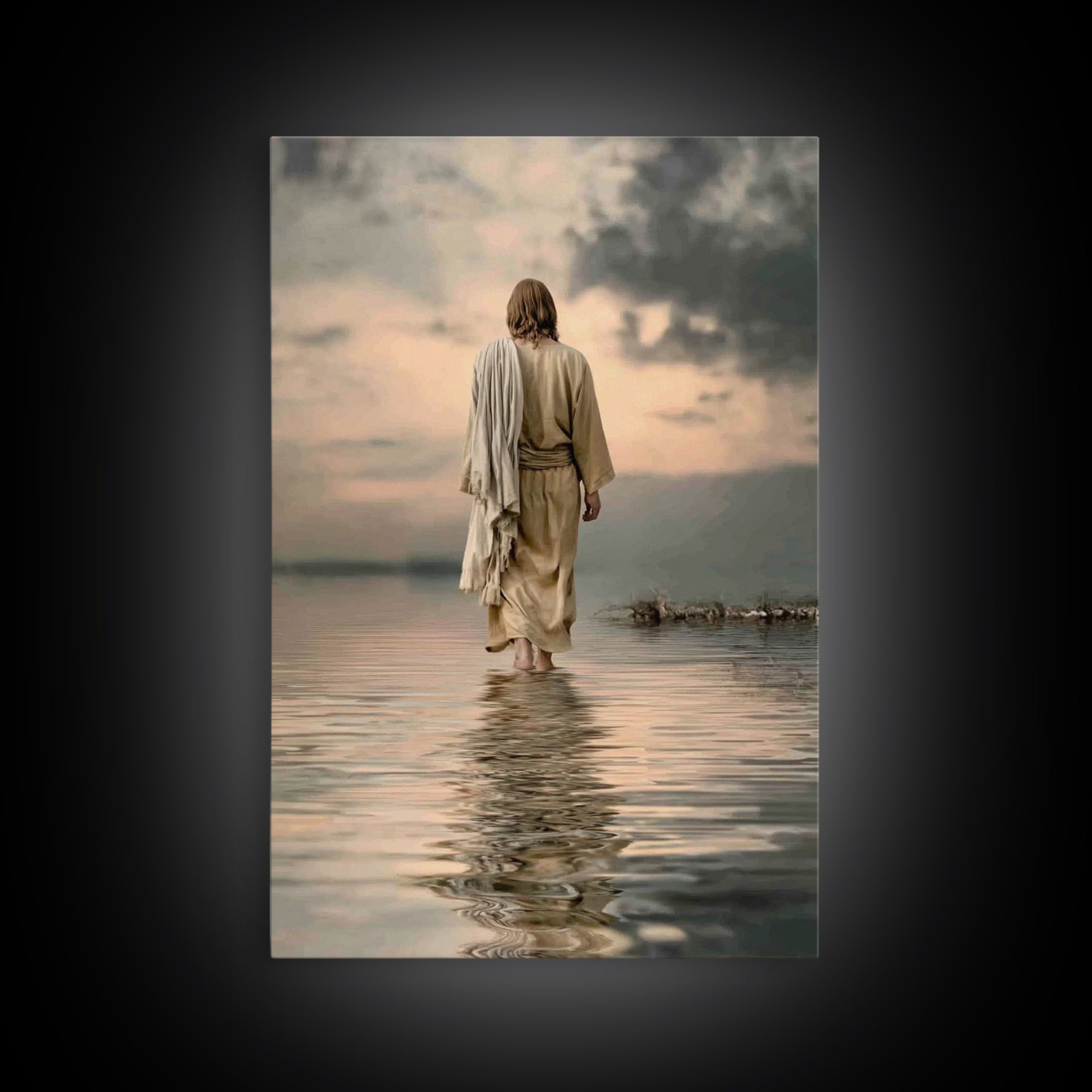 Evening Grace | Framed Canvas Print | Jesus Painting | Christian Art Canvas | Christian Wall Art | Moody Christian Art