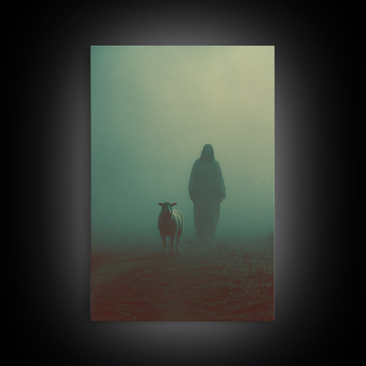 Shepherd In Mist – Framed Canvas Print – Christian Wall Art – Jesus Painting – Moody Christian Art – Christian Art Canvas – Christmas Art