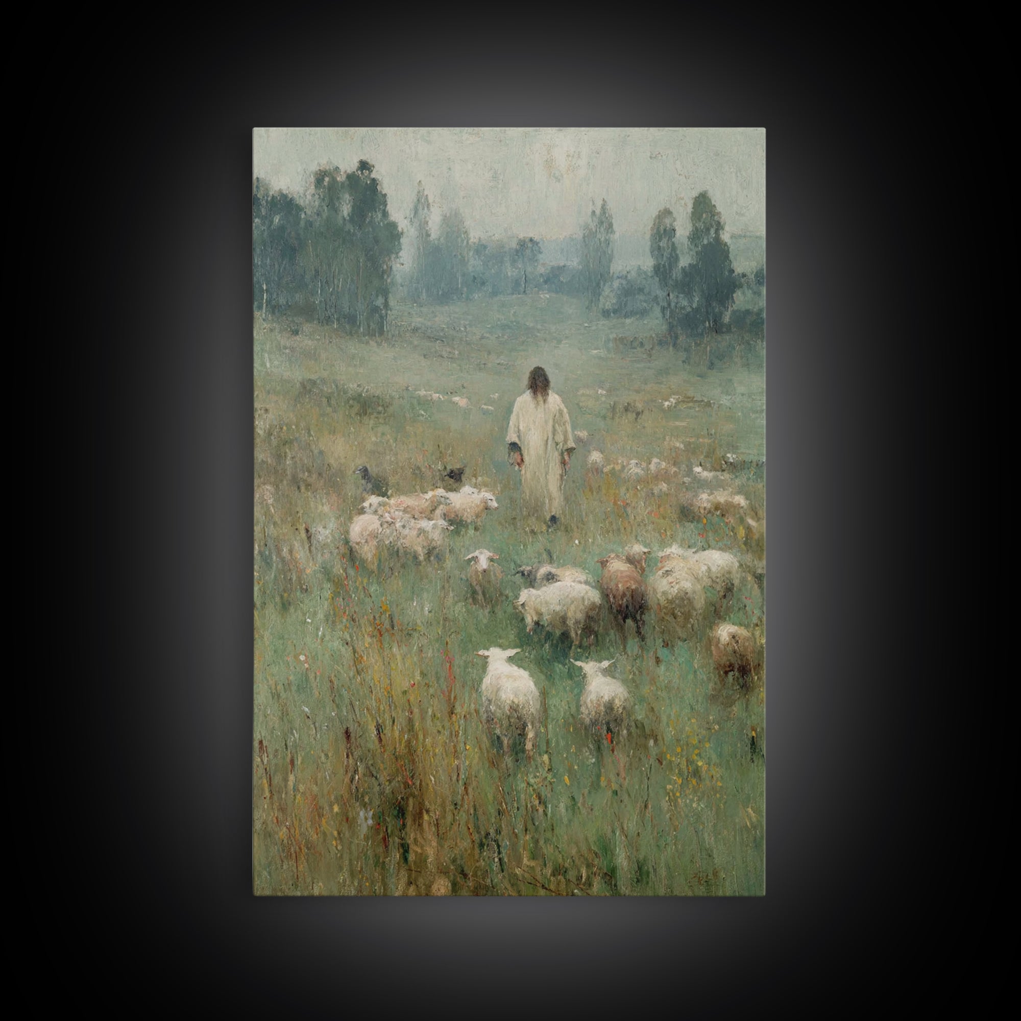 Pasture Reverence – Framed Canvas Print – Vintage Christian Art – Christian Wall Art – Christian Art Canvas – Jesus Painting – Christian De
