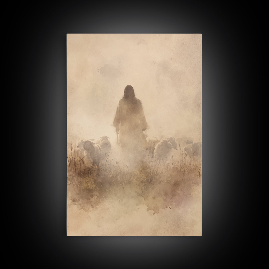 Shepherd Of Light – Framed Canvas Print – Christian Wall Art – Jesus Painting – Christian Canvas Art – Pastoral Scenery – Christian Gift Id