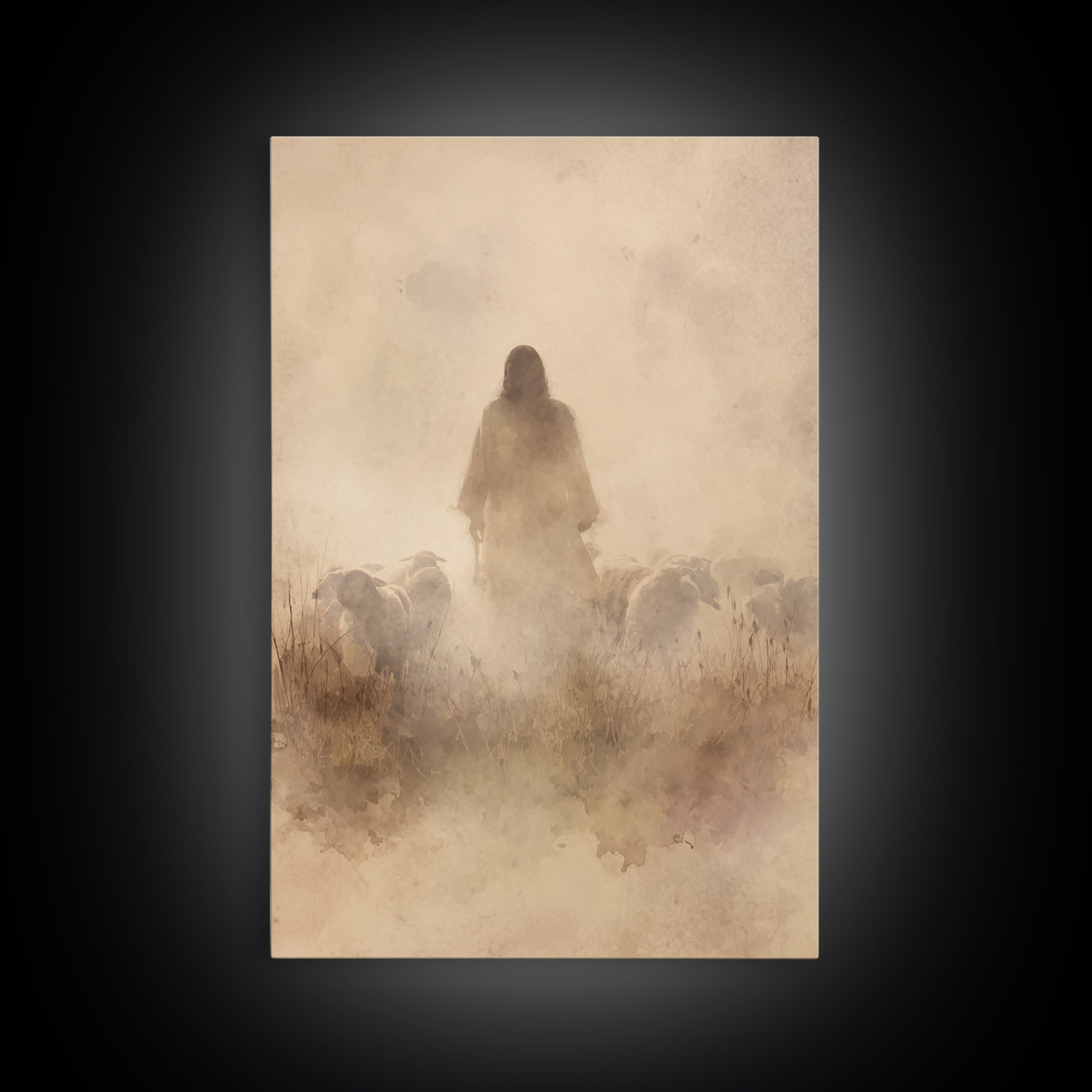 Shepherd Of Light – Framed Canvas Print – Christian Wall Art – Jesus Painting – Christian Canvas Art – Pastoral Scenery – Christian Gift Id