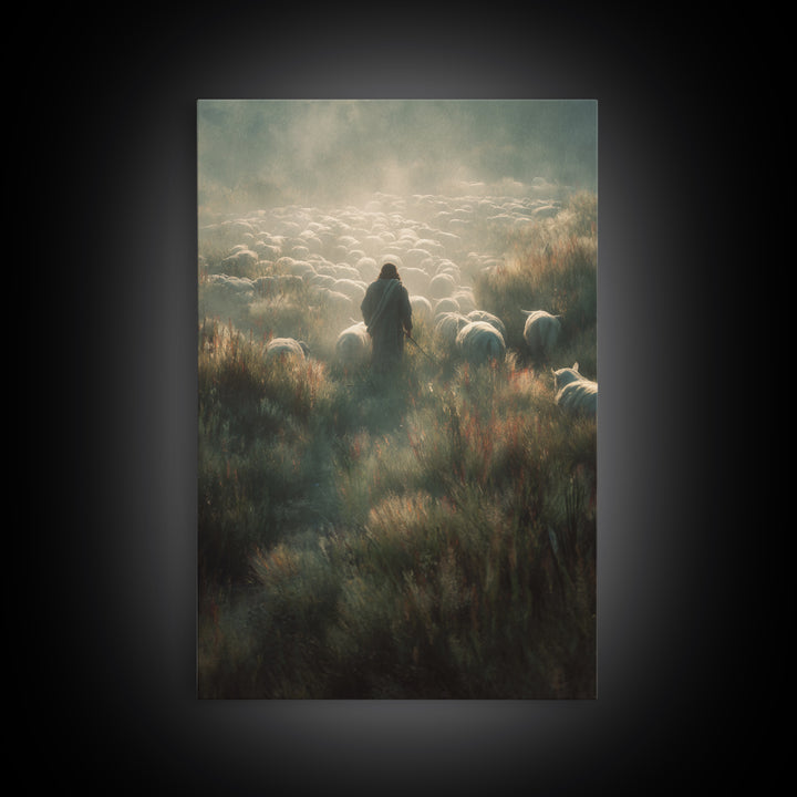 Silent Shepherd Path – Framed Canvas Print – Christian Art Work – Jesus Canvas Art – Christian Wall Art – Moody Christian Art – Christian D