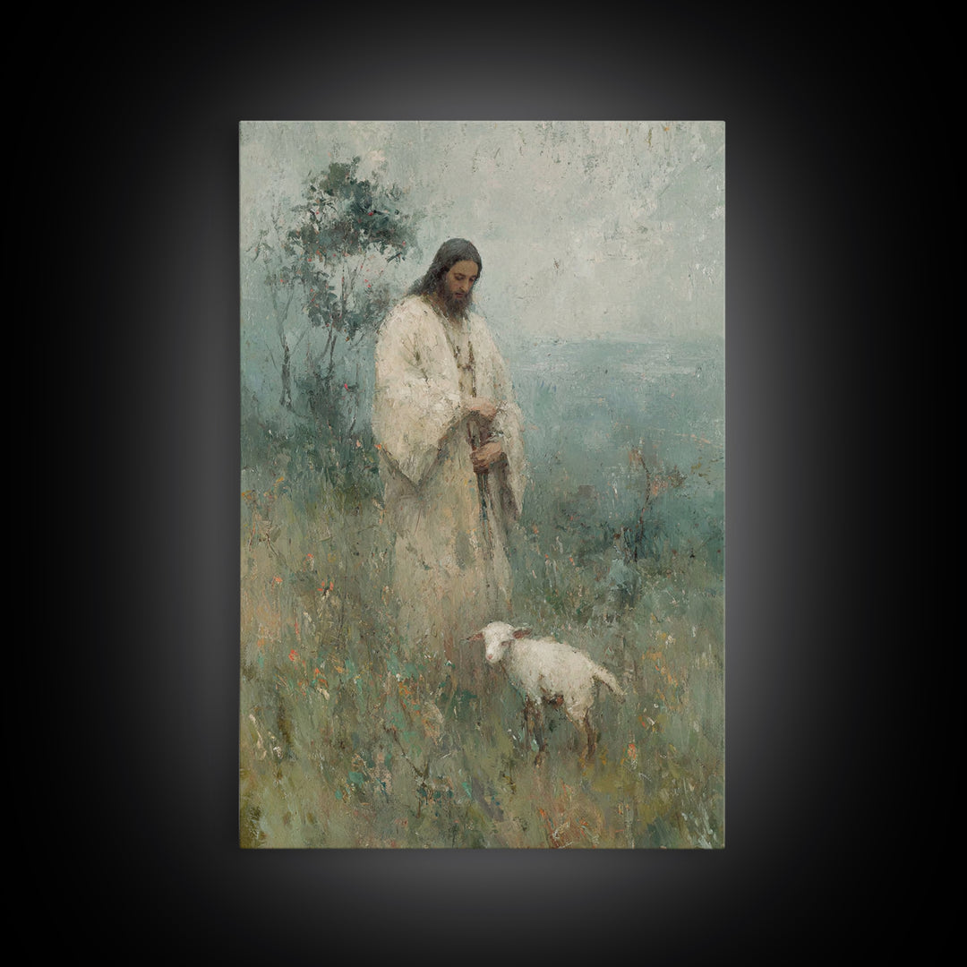Gentle Shepherd Light | Framed Canvas Print | Christian Paintings | Jesus Art Print | Subtle Christian Art | Christian Art Canvas | Christi