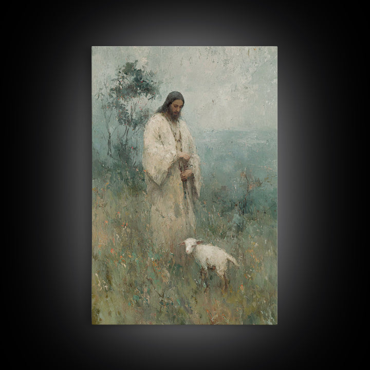Gentle Shepherd Light | Framed Canvas Print | Christian Paintings | Jesus Art Print | Subtle Christian Art | Christian Art Canvas | Christi