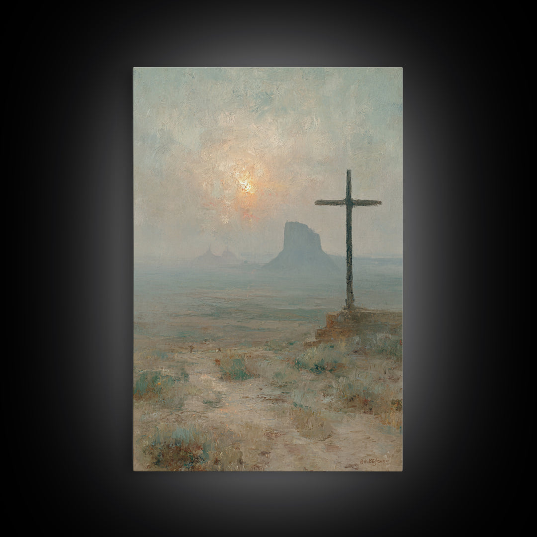 Cross At Dawn – Framed Canvas Print – Christian Wall Art – Christian Painting – Subtle Christian Art – Christian Art Canvas