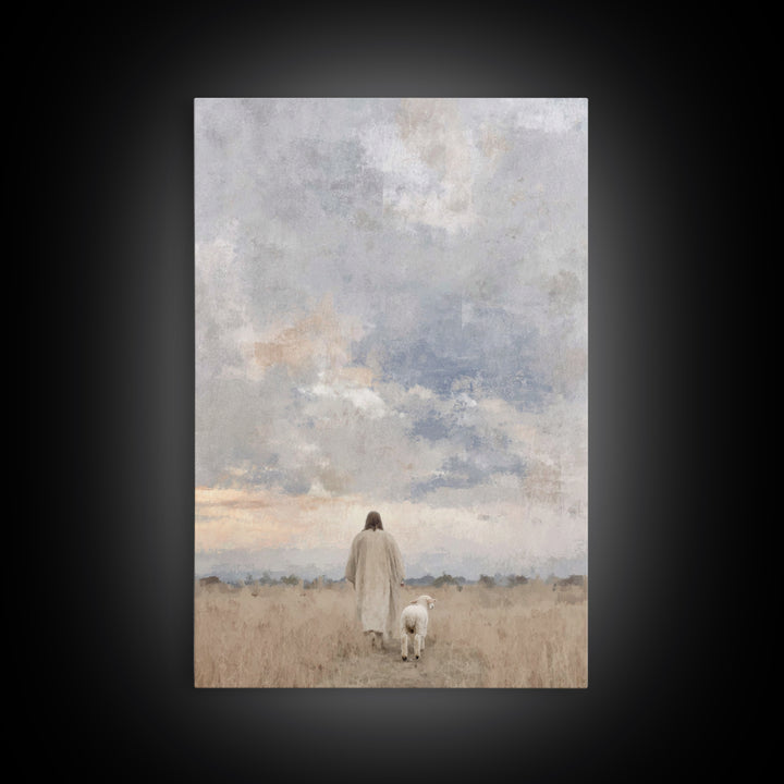 Golden Field Walk, Framed Canvas Print, Christian Art Canvas, Christian Wall Art, Christian Art, Jesus Painting, Christian Christmas Art