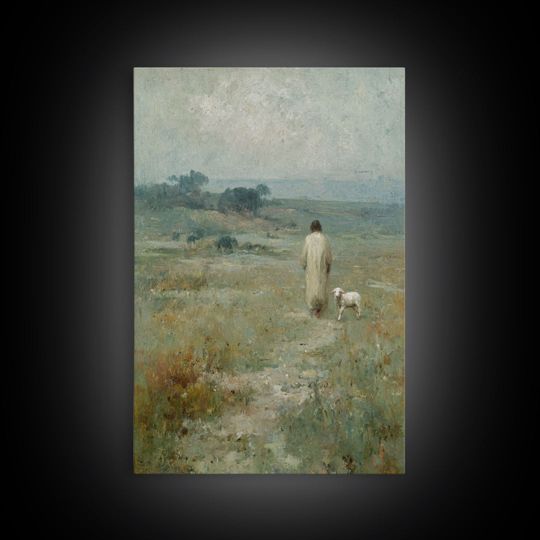 Quiet Meadow Steps – Framed Canvas Print – Christian Art – Christian Art Canvas – Christian Wall Art – Jesus Painting – Christian Art Print