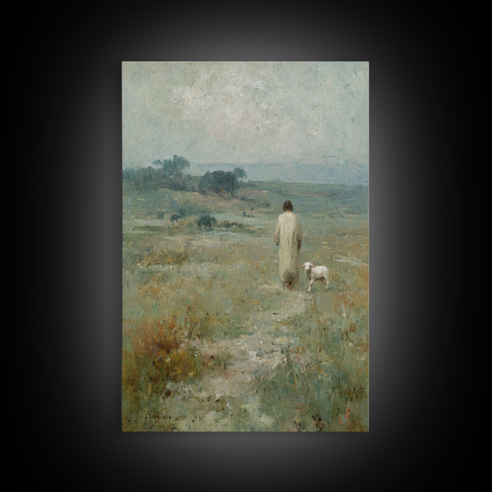 Quiet Meadow Steps – Framed Canvas Print – Christian Art – Christian Art Canvas – Christian Wall Art – Jesus Painting – Christian Art Print