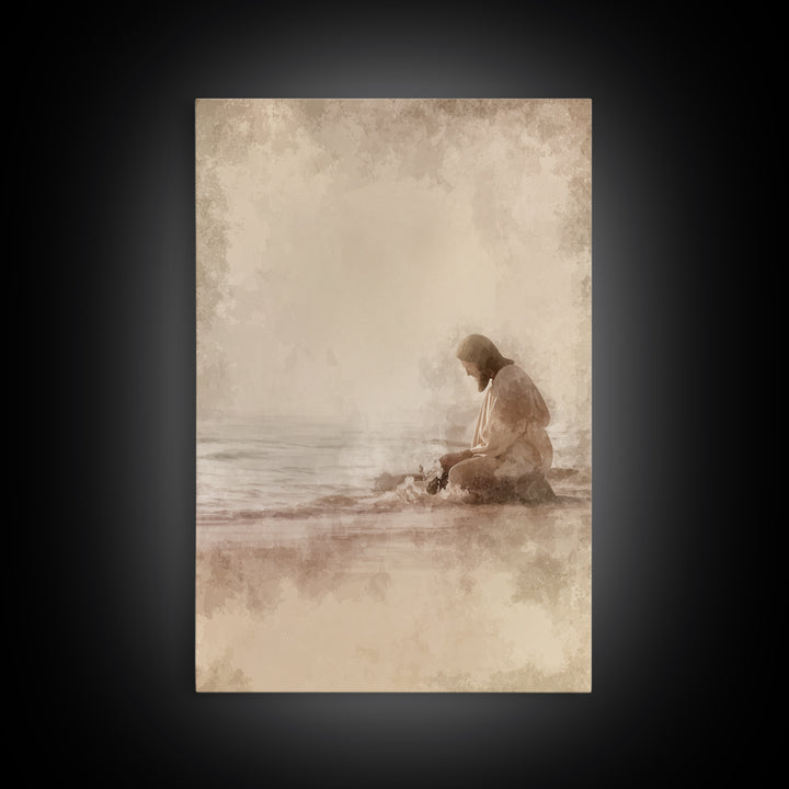 Sacred Tides Whisper – Framed Canvas Print – Christian Wall Art – Jesus Canvas Art – Christian Art Canvas – Minimalist Christian Art – Chri