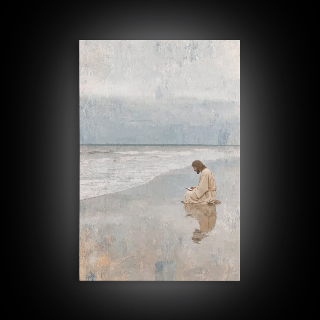Ocean Dawn Grace, Framed Canvas Print, Christian Wall Art, Jesus Painting, Christian Art Print, Modern Christian Art, Christian Christmas A
