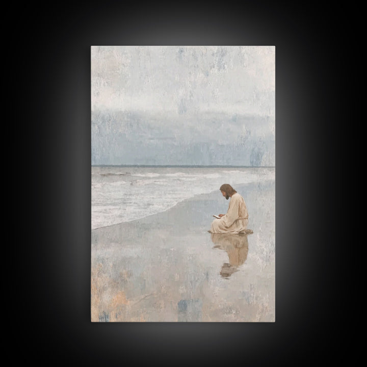 Ocean Dawn Grace, Framed Canvas Print, Christian Wall Art, Jesus Painting, Christian Art Print, Modern Christian Art, Christian Christmas A