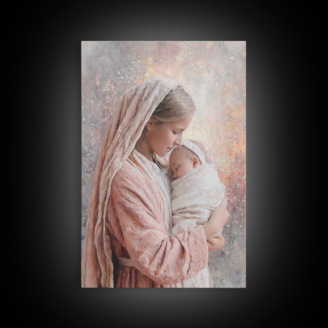 Motherly Devotion – Framed Canvas Print – Christian Wall Art – Mary And Jesus Painting – Christian Art Canvas – Christian Gift – Christmas