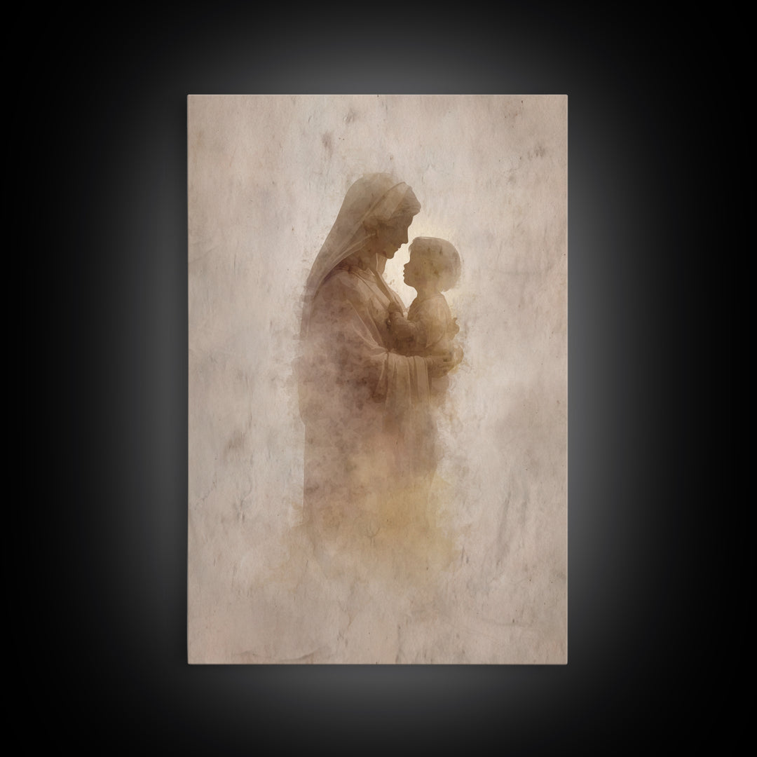 Sacred Embrace | Framed Canvas Print | Christian Wall Art | Mary And Jesus Painting | Christian Art Canvas | Vintage Christian Art | Christ