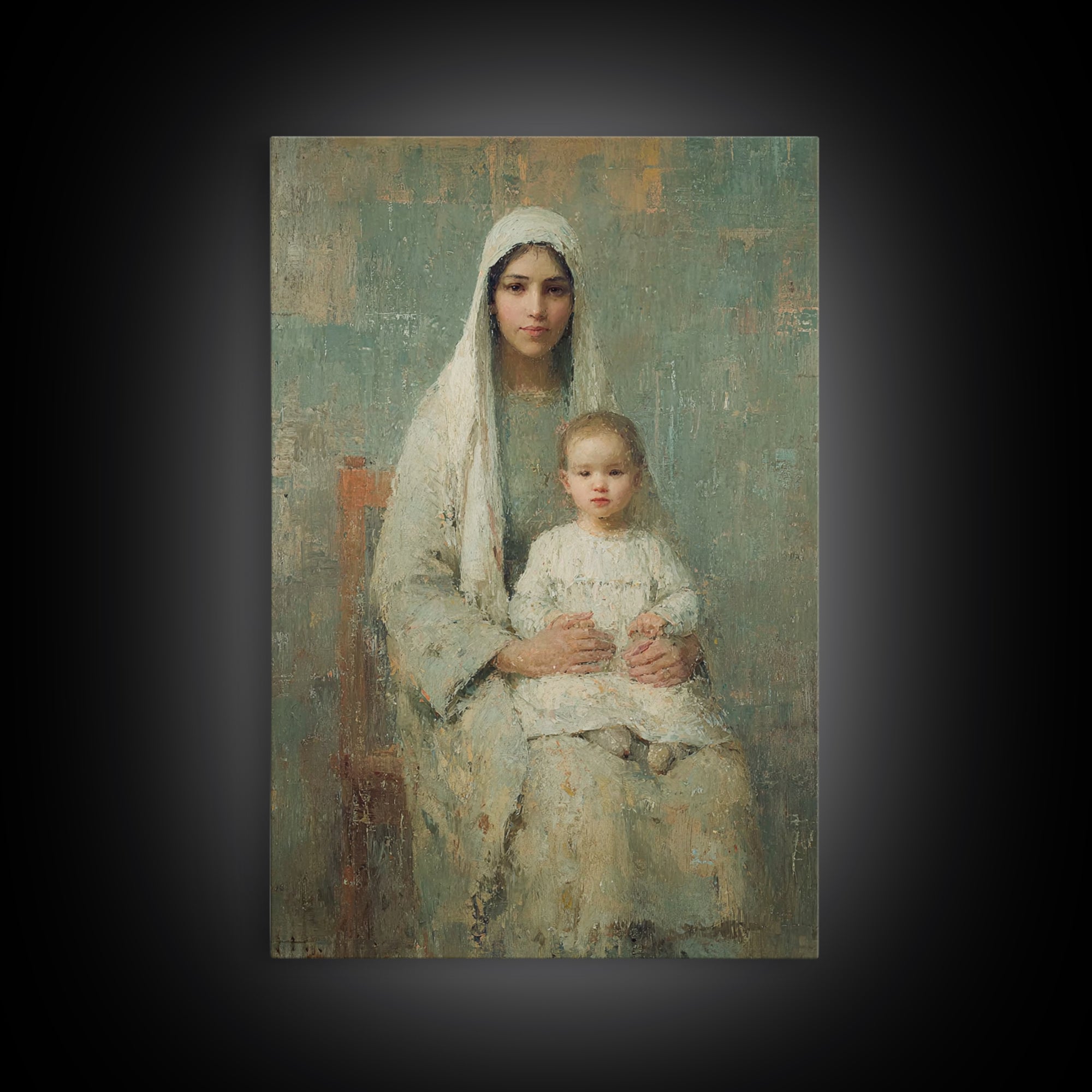 Serene Motherhood, Framed Canvas Print, Christian Wall Art, Christian Art Canvas, Mary And Jesus Painting, Subtle Christian Art, Christian