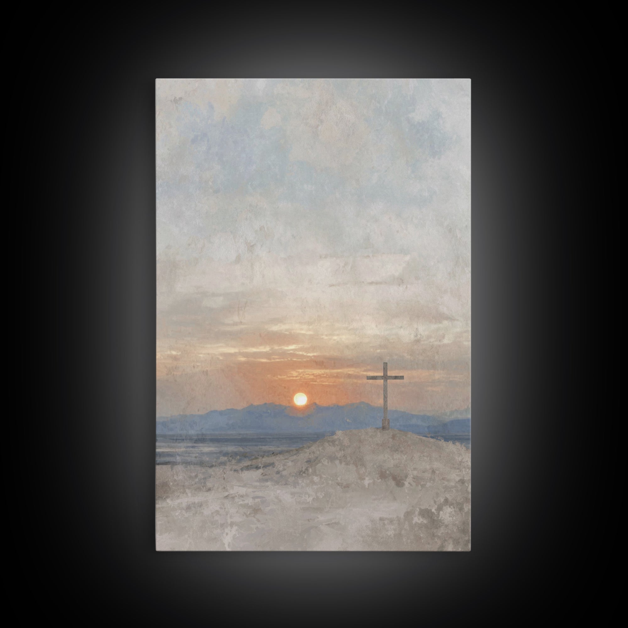 Sunset Of Mercy, Framed Canvas Print, Christian Wall Art, Christian Art Print, Subtle Christian Art, Vintage Christian Art