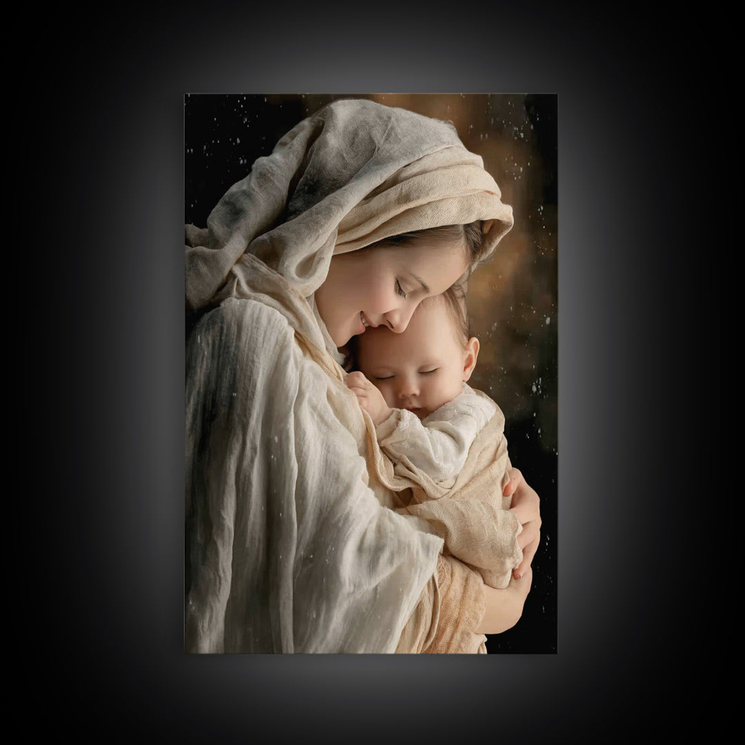 Tender Morning Peace - Framed Canvas Print - Christian Wall Art - Christian Art Canvas - Mary And Jesus Painting - Christmas Wall Art - Chr