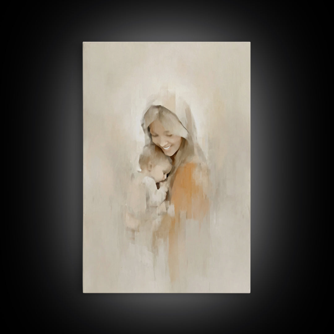 Radiant Mercy - Framed Canvas Print - Christian Wall Art - Christian Art Canvas - Vintage Christian Art - Mary And Jesus Painting - Christi