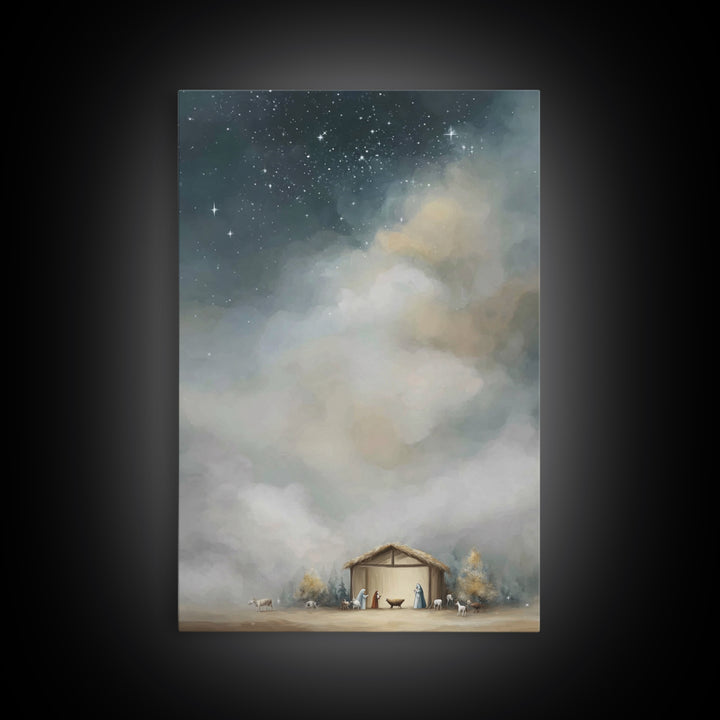 Starry Holy Night – Framed Canvas Print – Christmas Art – Christian Christmas Art – Framed Christmas Wall Art – Christian Decorations