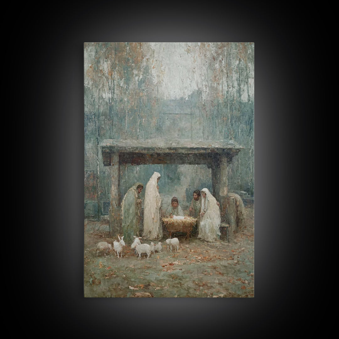 Nativity Serenity, Framed Canvas Print, Christmas Art Prints, Christian Christmas Art, Vintage Christian Art, Christian Wall Art