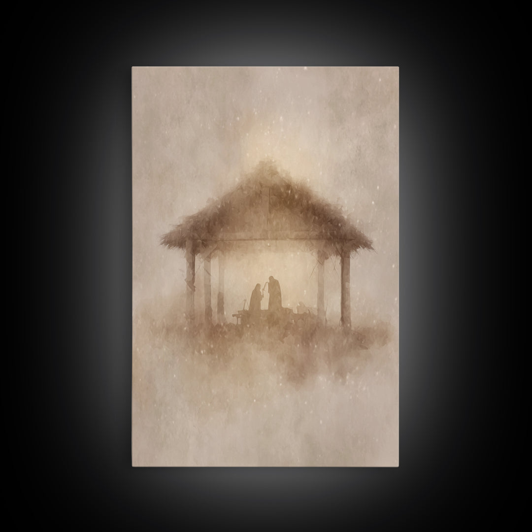 Humble Manger Glow | Framed Canvas Print | Christmas Art | Christian Christmas Decor | Christian Art Canvas | Christmas Wall Art