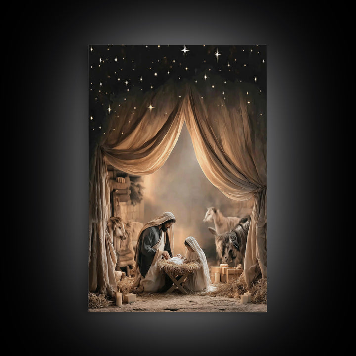 Divine Birth Dawn – Framed Canvas Print – Jesus Christmas Art – Christian Art Canvas – Christmas Wall Art – Christian Gift