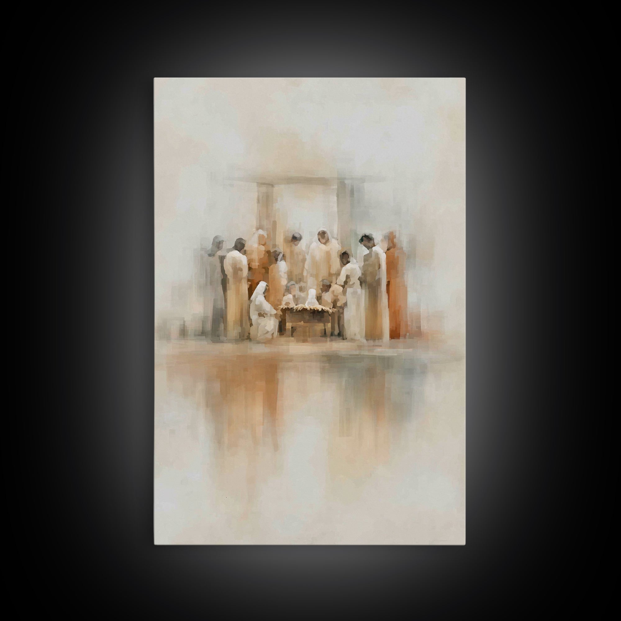 Gathered In Wonder, Framed Canvas Print, Christian Paintings, Christian Art Work, Christmas Art, Subtle Christian Art