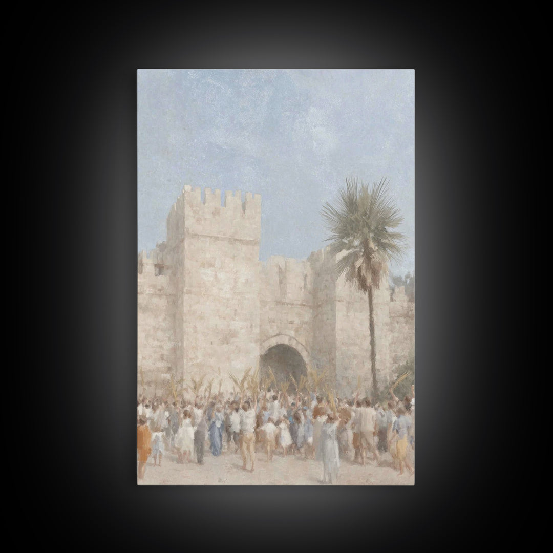 Palm Day Rejoicing, Framed Canvas Print, Christian Art Canvas, Christian Wall Art, Subtle Christian Art, Christian Art Prints