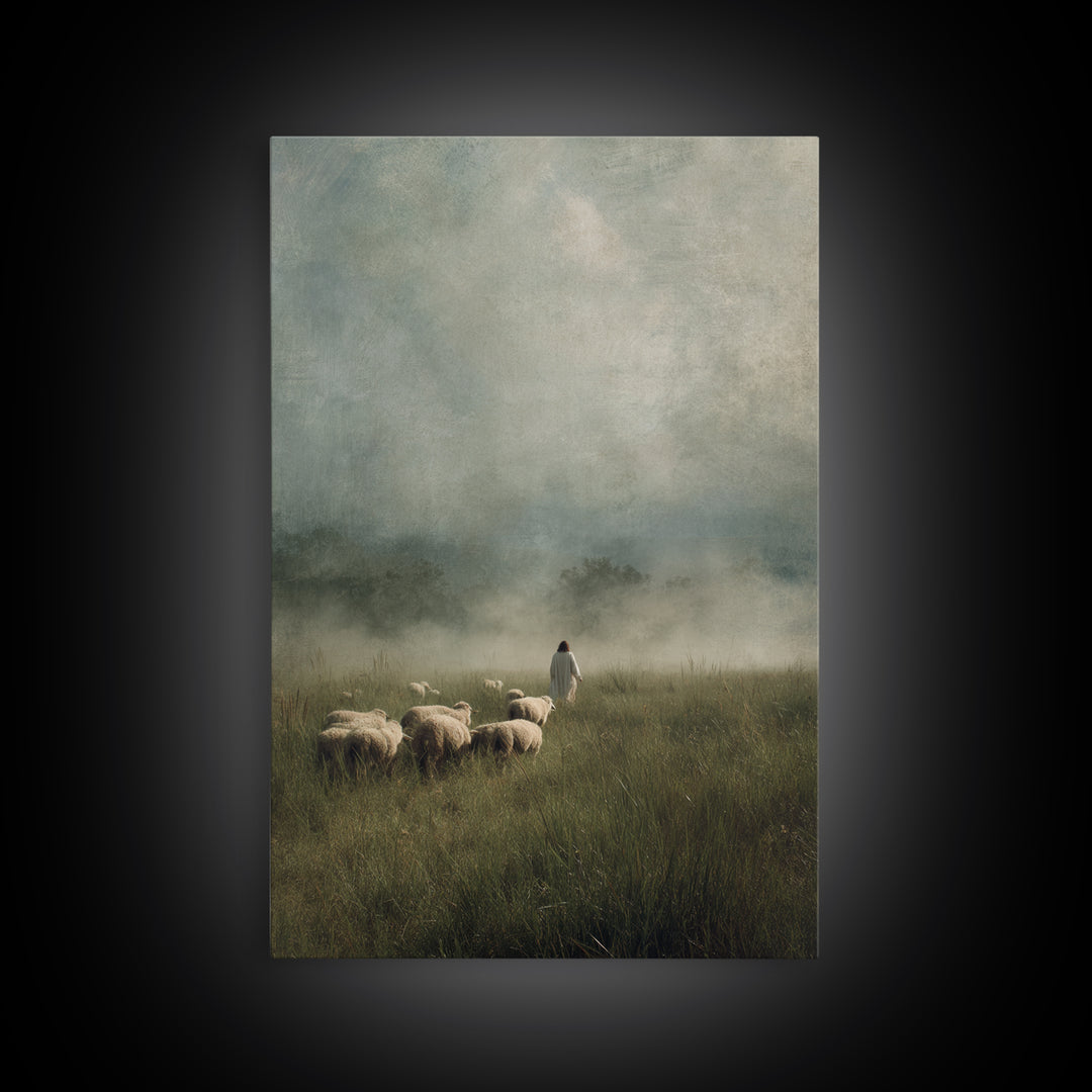 Blessed Shepherd Path – Framed Canvas Print – Jesus Painting – Christian Art Canvas – Christian Wall Art – Large Christian Painting