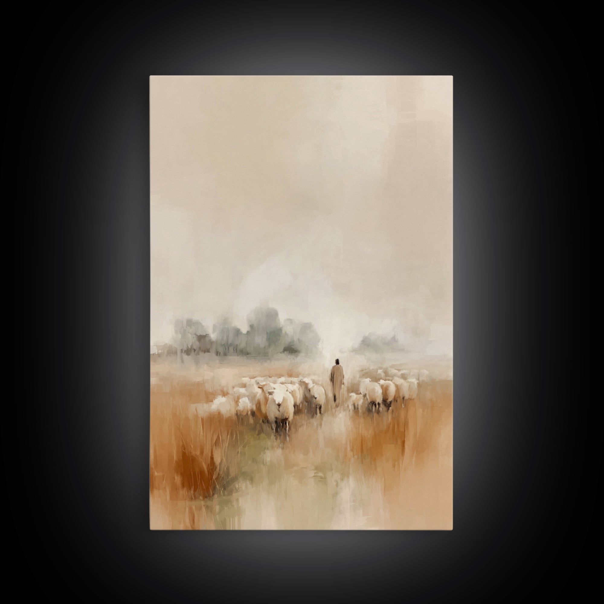 Pasture Of Peace, Framed Canvas Print, Christian Art Canvas, Jesus Wall Art, Subtle Christian Paintings, Christian Decor
