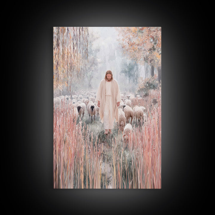 Shepherd Of Light | Framed Canvas Print | Jesus Painting Canvas | Christian Art | Large Jesus Wall Art | Modern Christian Painting