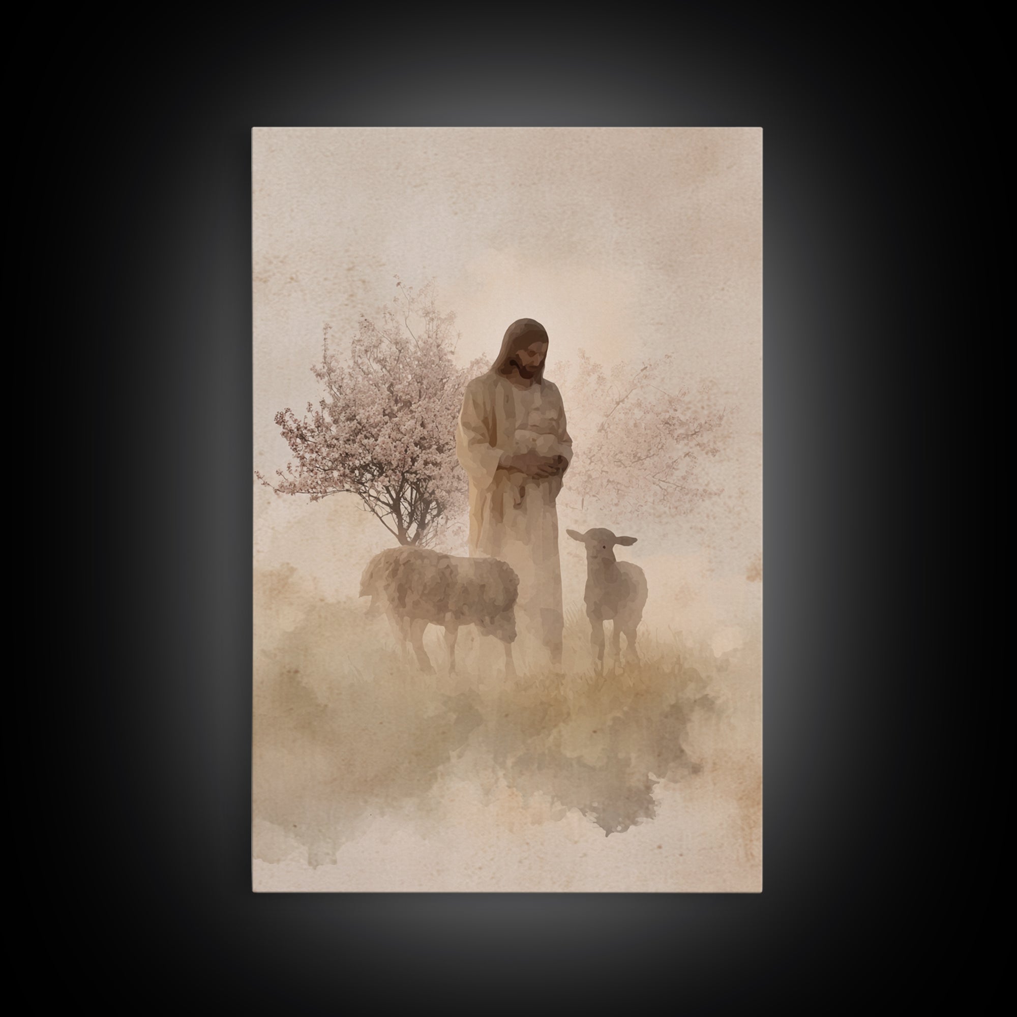 Soft Shepherd Glow - Framed Canvas Print - Christian Art Canvas - Christian Wall Art - Jesus Painting - Minimalist Christian Art - Faith Ar