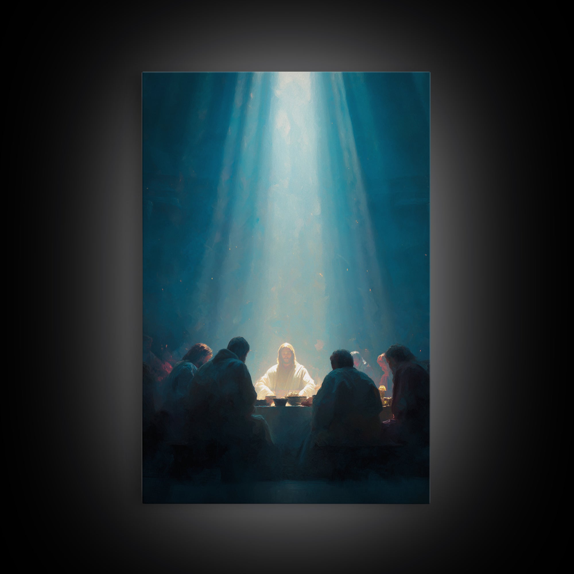 Light Of Communion – Framed Canvas Print – Christian Art Canvas – Christian Wall Art – Large Christian Painting – Moody Christian Art – Jes
