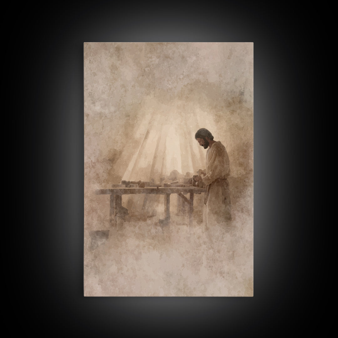 Carpenter’s Grace – Framed Canvas Print – Christian Art Canvas – Christian Wall Art – Christian Painting – Vintage Christian Art – Christia
