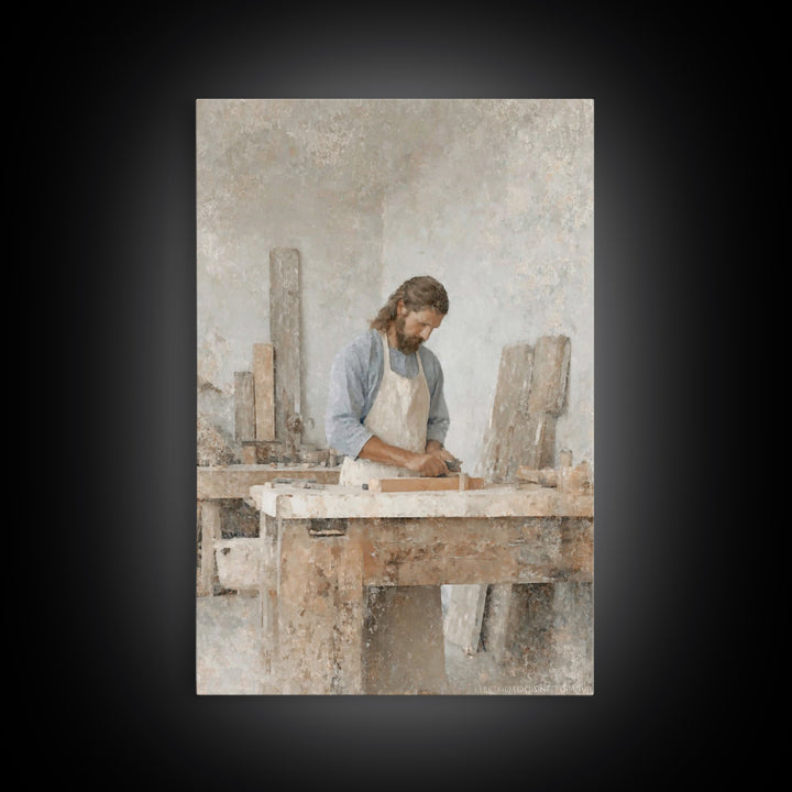 Quiet Carpenter Grace | Framed Canvas Print | Christian Wall Art | Jesus Painting | Christian Art Canvas | Christian Gift | Christmas Art