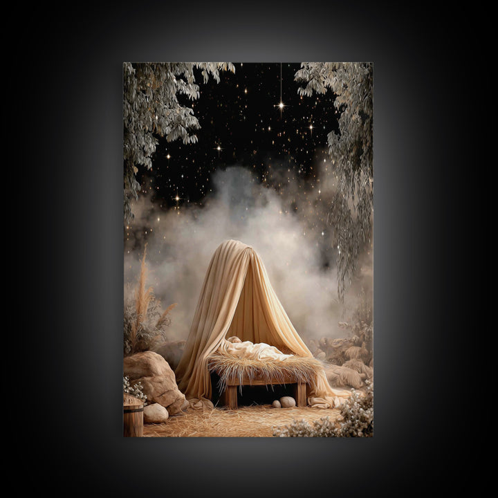 Guiding Star Cradle – Framed Canvas Print – Christian Wall Art – Jesus Painting – Christmas Art – Christian Christmas Decor – Christian Art